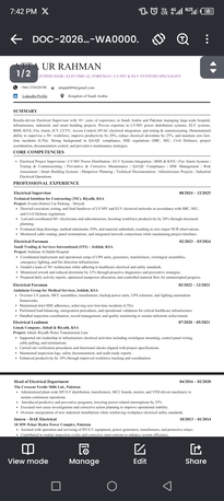 Riyadh, Job Seekers, Electrical Supervisor/Foreman