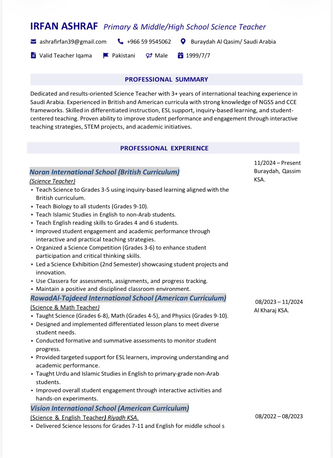 Riyadh, Job Seekers, Science Teacher