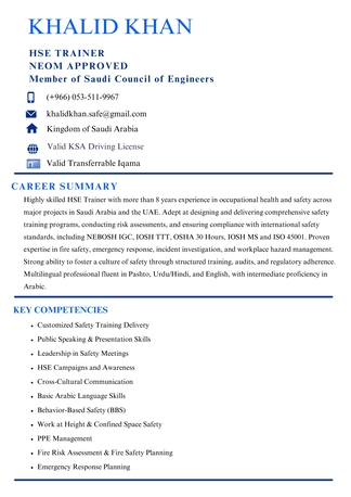 Dammam, Job Seekers, HSE Trainer
