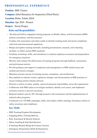 Dammam, Job Seekers, HSE Trainer