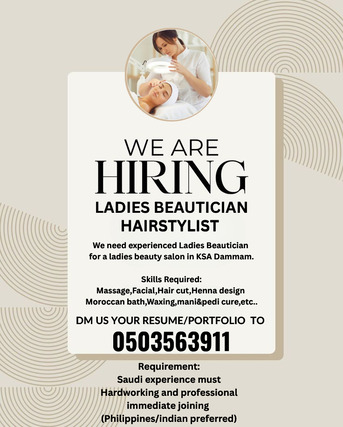 Dammam, Jobs, LADIES BEAUTICIAN &HAIRSTYLISTS