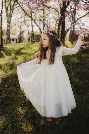 New York, Clothing & Accessories, USD 95,  Ivory Boho Flower Girl Dress, Lace Tulle Wedding Gown, Rustic Christening&Communion Outfit