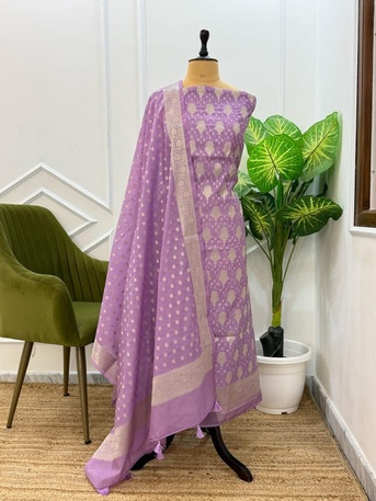 New Delhi, Clothing & Accessories, INR 4999,  Premium Georgette Silk Banarasi Zari 3 Pc Salwar Suit &ndash; Leheriya