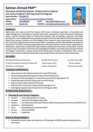 Al Qadisiyah, Job Seekers, Planning & Project Control Engineer Immediately Available