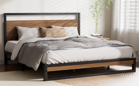 Melbourne, Furniture, AUD 174,  Modern Metal Bed Frame With Wooden Headboard &ndash; Strong & Stylish