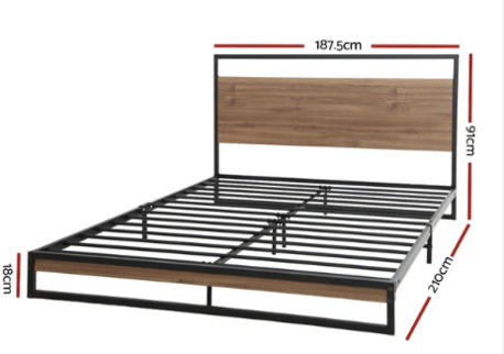 Melbourne, Furniture, AUD 174,  Modern Metal Bed Frame With Wooden Headboard &ndash; Strong & Stylish