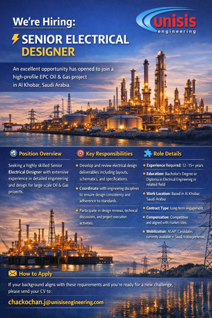 Khobar, Jobs, Senior Electrical Designer - Al Khobar - KSA