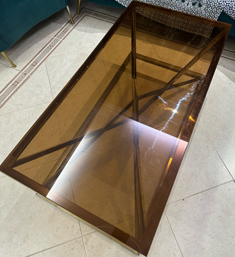 Al Aziziyah, Furniture, SAR 1000,  Elegant Bronze-Tinted Glass Coffee Table With Golden Frame &ndash; Stylish Living Room Table
