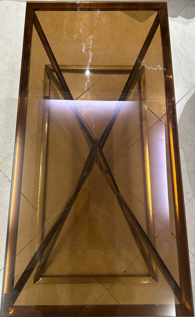 Al Aziziyah, Furniture, SAR 1000,  Elegant Bronze-Tinted Glass Coffee Table With Golden Frame &ndash; Stylish Living Room Table