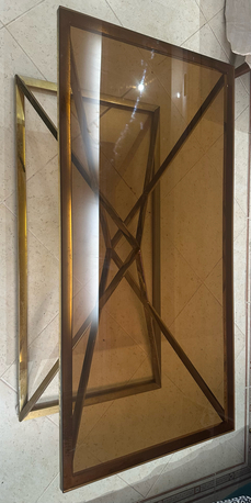 Al Aziziyah, Furniture, SAR 1000,  Elegant Bronze-Tinted Glass Coffee Table With Golden Frame &ndash; Stylish Living Room Table