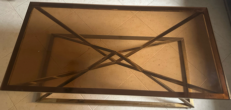 Al Aziziyah, Furniture, SAR 1000,  Elegant Bronze-Tinted Glass Coffee Table With Golden Frame &ndash; Stylish Living Room Table