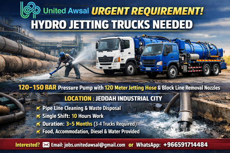 Jeddah, Jobs, 🚛 URGENT EQUIPMENT REQUISITION &ndash; HYDRO JETTING TRUCKS 🚛