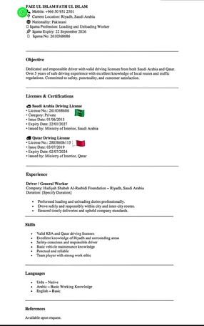 Riyadh, Job Seekers, Need Driving Job