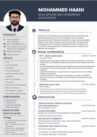 Jeddah, Job Seekers, ACCA Affliate(SOCPA Eligible)/ BSc Hons( Looking For Entry Level Opportunities)