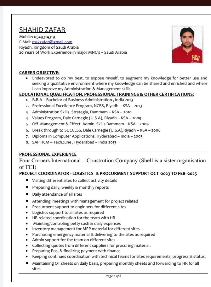 Hara, Job Seekers, Data Entry Operator 15 Years  Experienced Looking For A Job Immediate Joining ٨
