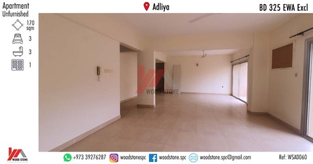 Adliya, Apartments/Houses, BHD 325/month,  3 BR,  170 Sq. Meter,  Unfurnished 3 Bedroom Apartment, Adliya - BD 325 Excl WSAD060