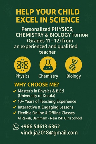 Dammam, Lessons Offered, Science Tuition