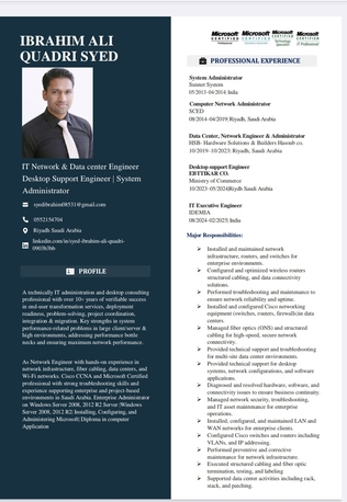Al Wizarat, Job Seekers, Subject : Application For IT / Network / Datacenter Opportunities&ndash;IT Support/Network Engg