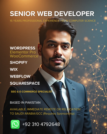 Dubai, Job Seekers, Senior Web Developer (15 Years Exp) | WordPress, Shopify, Wix & Webflow Expert