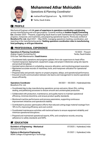 Yanbu, Job Seekers, Operations Coordinator