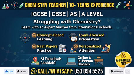 Al Faisaliyah, Lessons Offered, CHEMISTRY CLASSES FOR IGCSE, CBSE, AS & AL