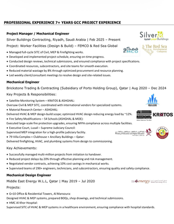 Riyadh, Job Seekers, MEP / Fire Fighting / HVAC / Project Manager