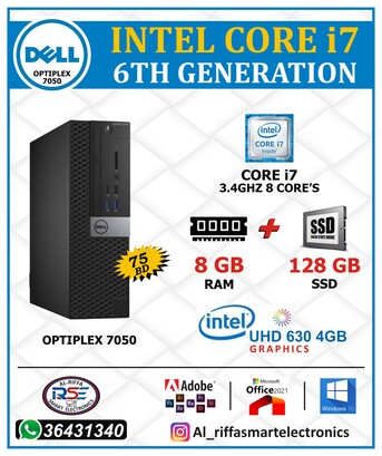 Manama, Computers, BHD 75,  DELL Core I7 6th GEN. Computer 3.4GHz 8GB DDR4 RAM + 128GB M.2 SSD Ready To Use OS 11 Pro