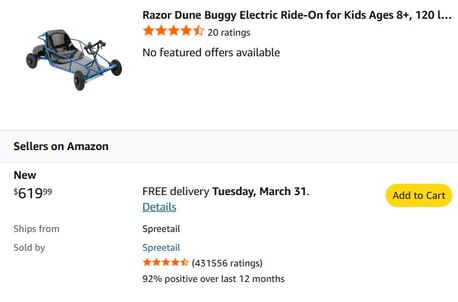 Jeddah, Bicycles, SAR 500,  Razor Dune Buggy USA Cart, Heavy Frame, Dual Battery,  70KG Max Weight, RED &ndash; 250W Motor