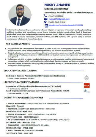 Riyadh, Job Seekers, Accountant Senior Accountant Financial Analyst Chief Accountant Immediate Available