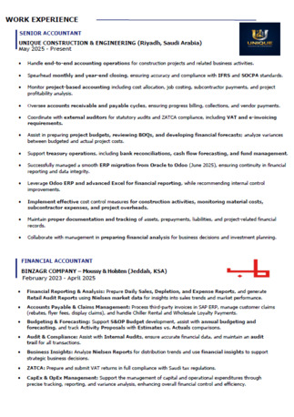 Riyadh, Job Seekers, Accountant Senior Accountant Financial Analyst Chief Accountant Immediate Available