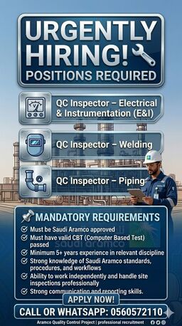 Riyadh, Jobs, Qc Inspector- E&I, Welding, Piping, Required Urgently!