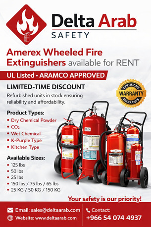 Dammam, Technical, 150 LBS, UL Listed, Wheeled Fire Extinguisher, Aramco Approved Available In Rent.