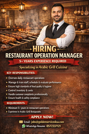 Riyadh, Jobs, Urgent Hiring &ndash; Restaurant Operation Manager