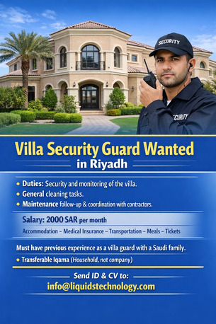 Riyadh, Jobs, Villa Security Guard Required &ndash; Riyadh