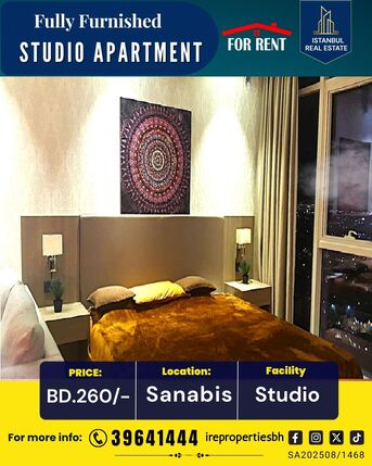 Sanabis, Apartments/Houses, BHD 260/month,  Furnished,  Studio,  55 Sq. Meter,  Luxury Studio For Rent In Sanabis &ndash; Just BD 260/-