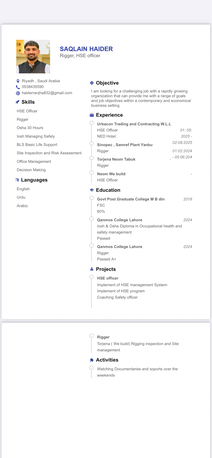 Riyadh, Job Seekers, Rigger , HSE Officer