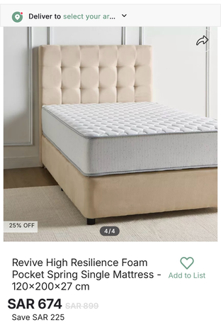Khobar, Household Items, SAR 150,  Revive High Resilience Foam Pocket Spring Single Mattress - 120x200x27 Cm