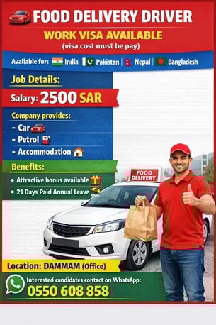 Dammam, Jobs, FOOD DELIVERY DRIVER VISA AVAILABLE