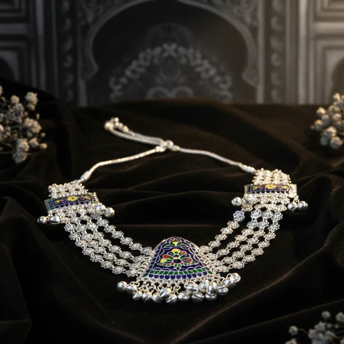 Mumbai, Business, Aipan Phool Necklace &ndash; Traditional Silver Floral Necklace | Kanchi Silver