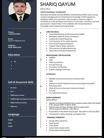 Al Dirah, Job Seekers, NEBOSH Certified Safety Officer Looking For Job