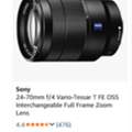Sony 24-70mm F/4 Vario-Tessar T FE OSS Interchangeable Full Frame Zoom Lens- NEW