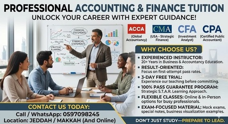 Al Aziziyah, Lessons Offered, Professional Accounting & Finance Tuition &ndash; ACCA, CMA, CFA, CPA :100% Pass Guarantee