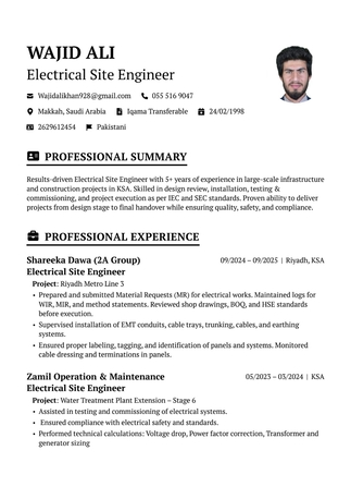 Riyadh, Job Seekers, Electrical Engineer ,+5 Years Experience