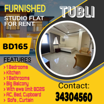 Tubli, Apartments/Houses, BHD 165/month,  Furnished,  Studio,  New Furnished Studio Flat For Rent In Tubli With Ewa BD165