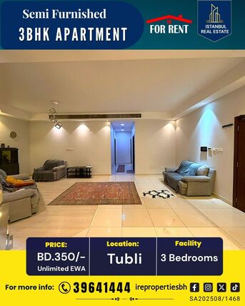 Tubli, Apartments/Houses, BHD 350/month,  Furnished,  3 BHK Apartment For Rent In Tubli BD.350/-With Unlimited EWA