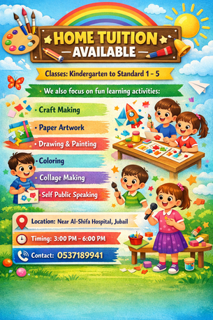 Jubail, Lessons Offered, HOME TUTION