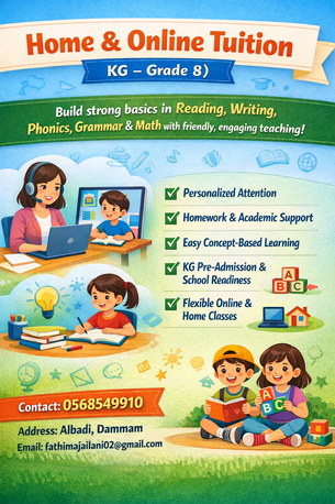 Dammam, Lessons Offered, Home Tuition  Online & Offline
