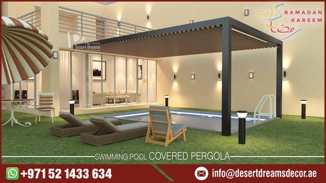 Arabian Ranches, Farm/Garden, Aluminum Louver Roof Pergola And Retractable Shades Pergola In Dubai.