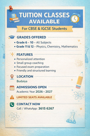 Budaiya, Lessons Offered, TUITION CLASSES AVAILABLE