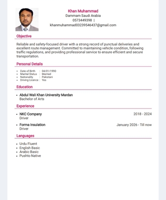 Riyadh, Job Seekers, Professional Driver